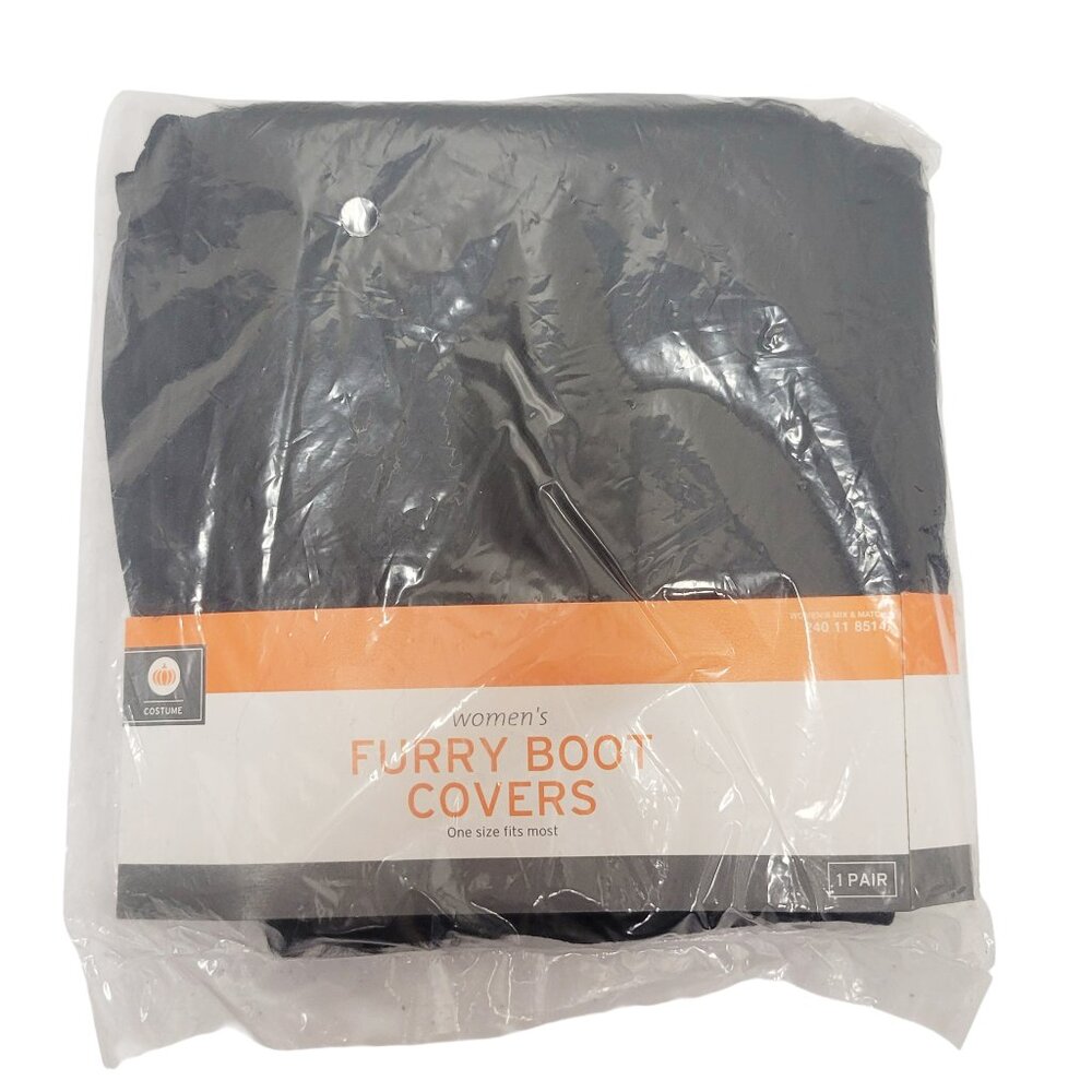 Furry Boot Covers Black Faux Fur Fuzzy One Size Costume Hosiery Halloween